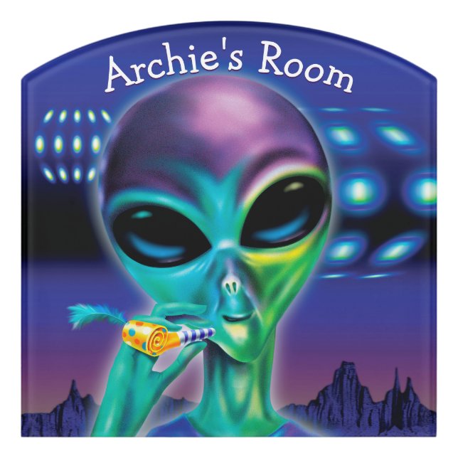 Boy's Name Bedroom sign Alien party (Contour Front)