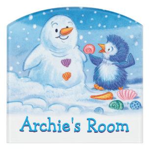 Boy's Name Bedroom sign Christmas penguin