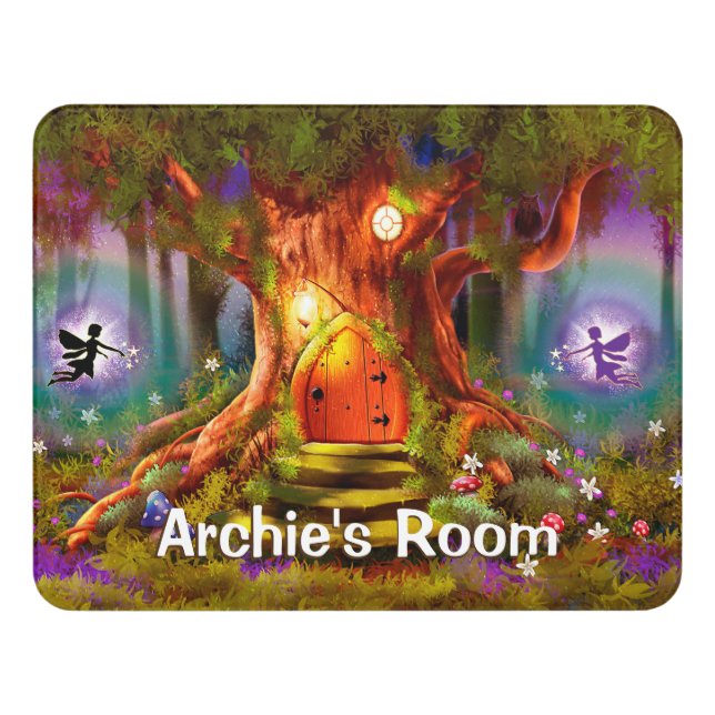 Boy's Name Bedroom sign Magic Forest Tree (Contemporary Front)