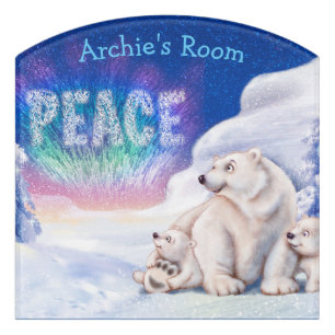 Boy's Name Bedroom sign Snow bears peace