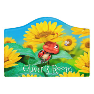 Boy's Name Bedroom sign Sunflowers Ladybird.