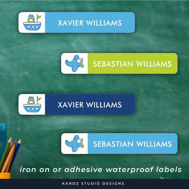Boys Name Blue Waterproof Adhesive Labels (Personalize choose between iron-on, waterproof adhesive or clothes labels before checkout.)