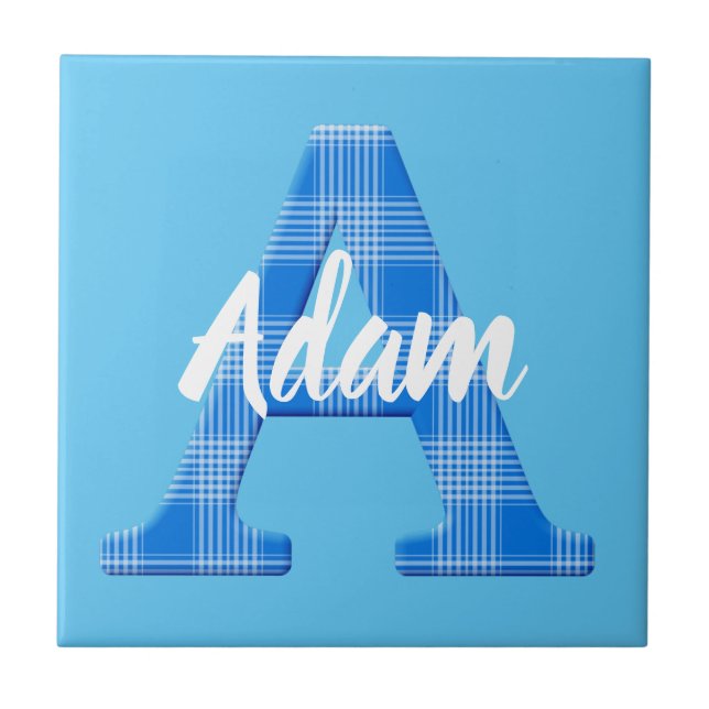 Boys Name Custom Plaid Letter A Ceramic Tile (Front)