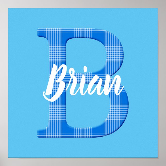 Boys Name Custom Plaid Letter B Poster (Front)