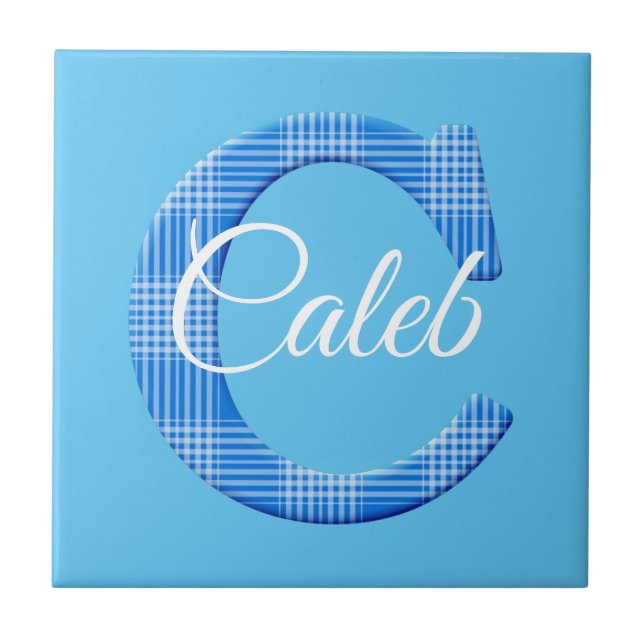 Boys Name Custom Plaid Letter C Ceramic Tile (Front)