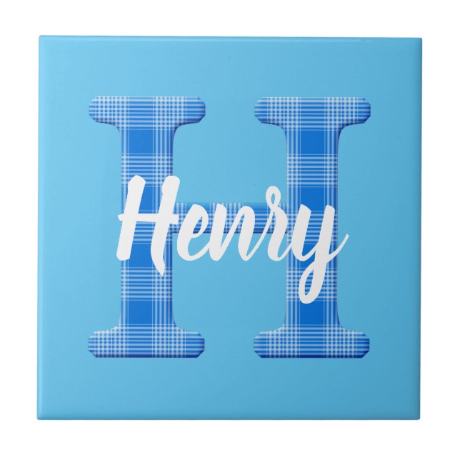 Boys Name Custom Plaid Letter H Ceramic Tile (Front)