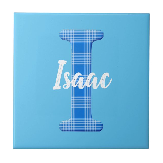 Boys Name Custom Plaid Letter I Ceramic Tile (Front)
