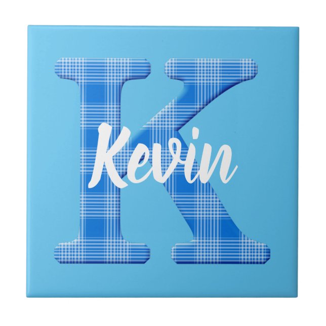 Boys Name Custom Plaid Letter K Ceramic Tile (Front)