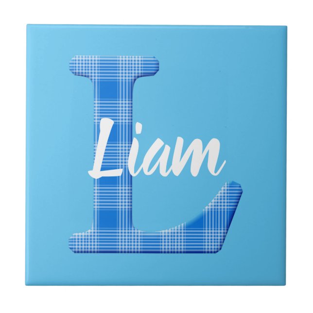 Boys Name Custom Plaid Letter L Ceramic Tile (Front)