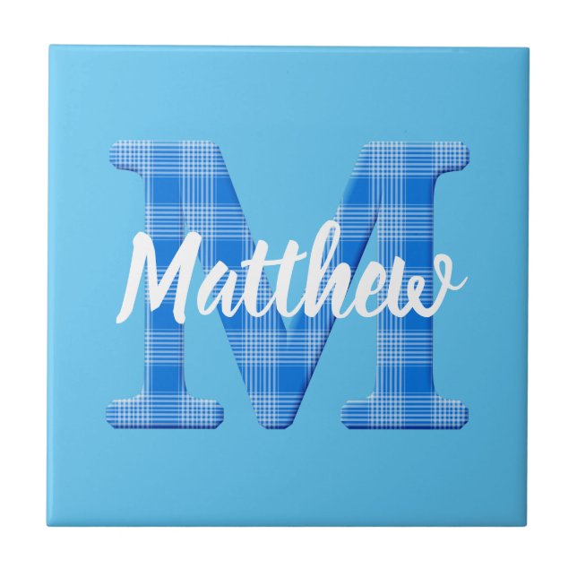 Boys Name Custom Plaid Letter M Ceramic Tile (Front)