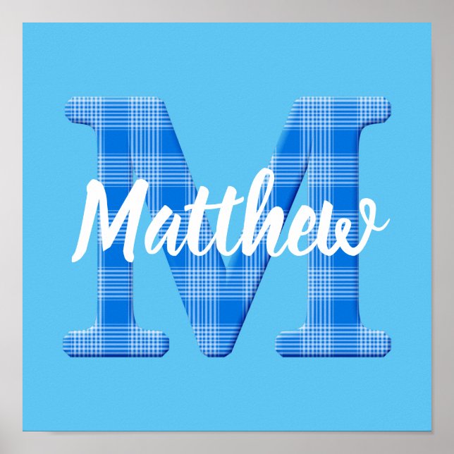 Boys Name Custom Plaid Letter M Poster (Front)
