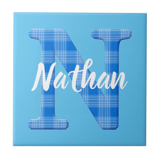 Boys Name Custom Plaid Letter N Ceramic Tile (Front)