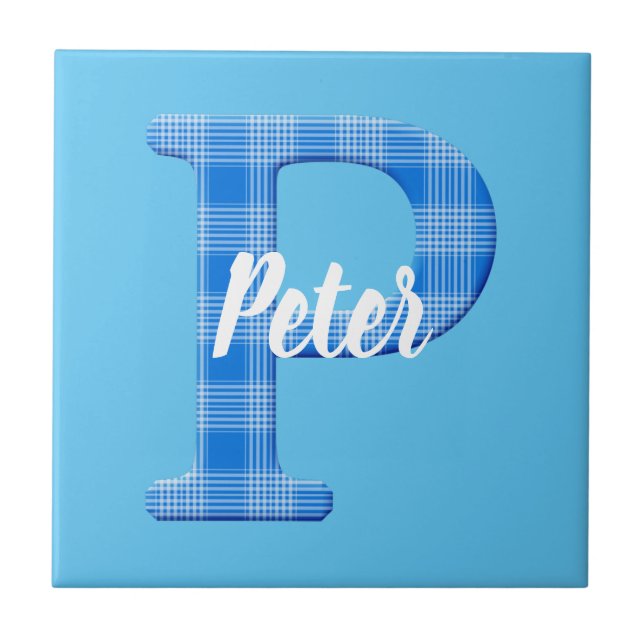 Boys Name Custom Plaid Letter P Ceramic Tile (Front)