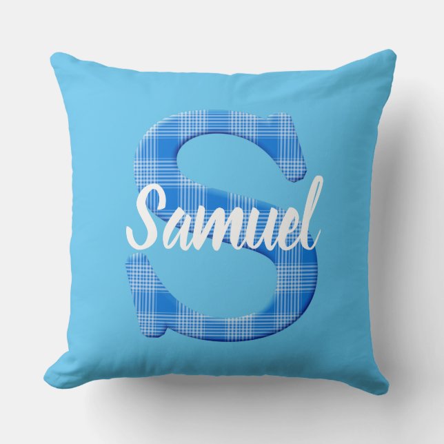 Boys Name Custom Plaid Letter S  Throw Pillow (Front)