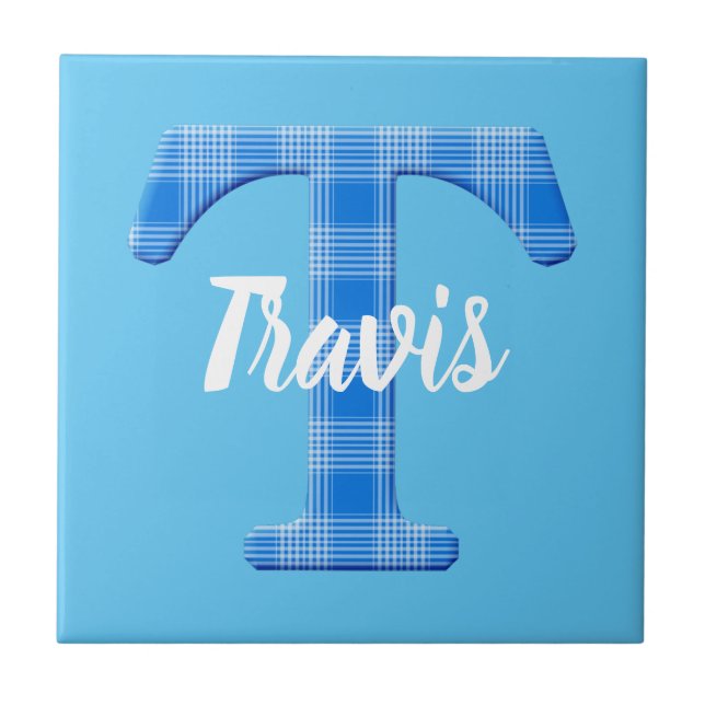 Boys Name Custom Plaid Letter T Ceramic Tile (Front)