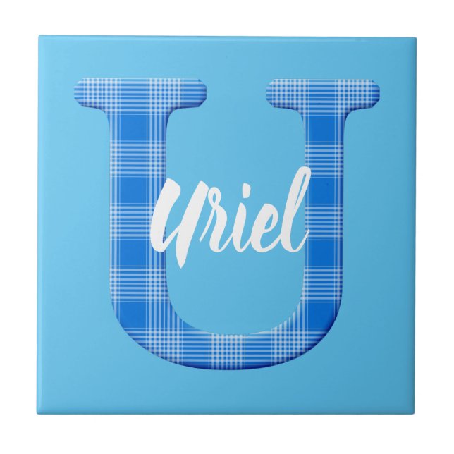 Boys Name Custom Plaid Letter U Ceramic Tile (Front)