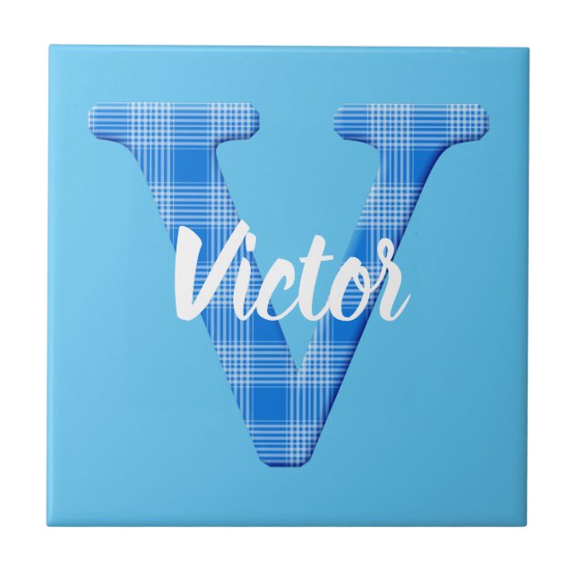 Boys Name Custom Plaid Letter V Ceramic Tile (Front)