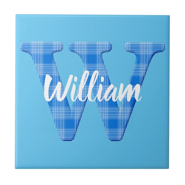 Boys Name Custom Plaid Letter W Ceramic Tile (Front)