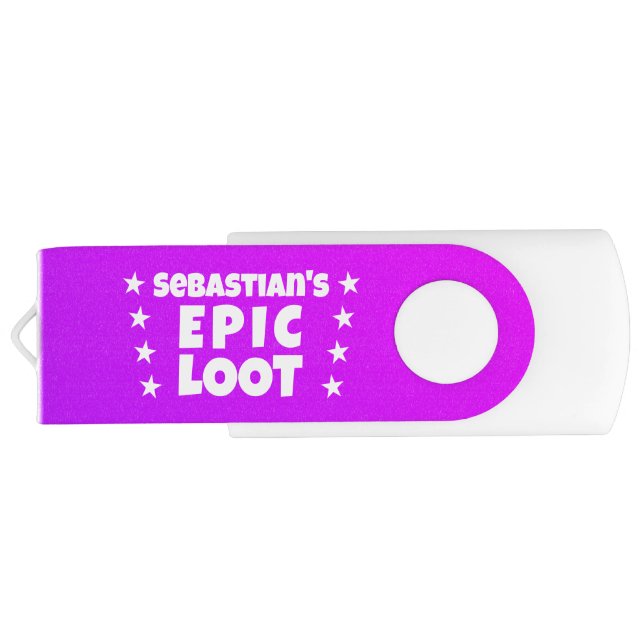Boys Name Epic Loot Purple Stars Gamer Flash Drive (Back)