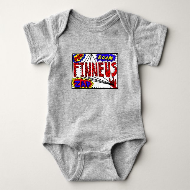 Boy's Name Finneus Spider Web Super Powers Baby Bodysuit (Front)