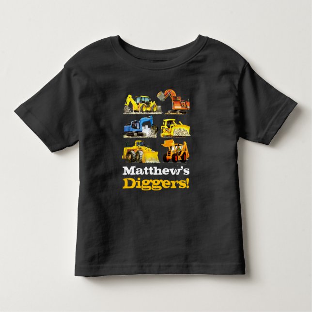 Boys Name Giant Construction Diggers Excavators Toddler T-shirt (Front)