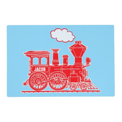 Boys name red steam train laminated placemat