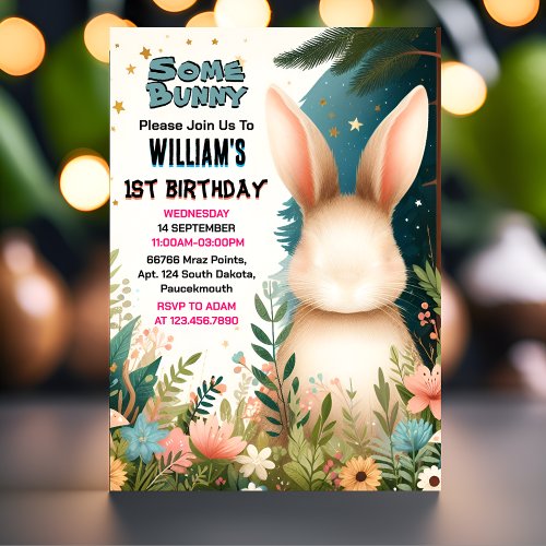 Boys Nature Some Bunny Is Turning One 1st Birthday Invitation
