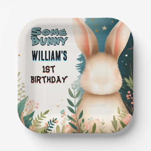Boys Nature Some Bunny Is Turning One 1st Birthday Paper Plates
