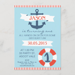 Boys Nautical 1st Birthday Invitation