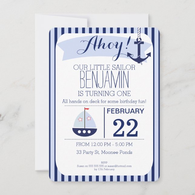 Boys Nautical 1st Birthday Invitation (Front)