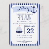 Boys Nautical 1st Birthday Invitation