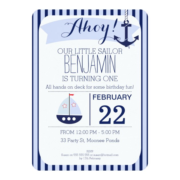 Boys Nautical 1st Birthday Invitation