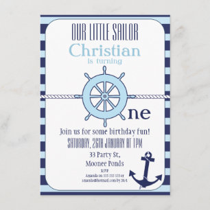 Boys Nautical 1st Birthday party Invitation