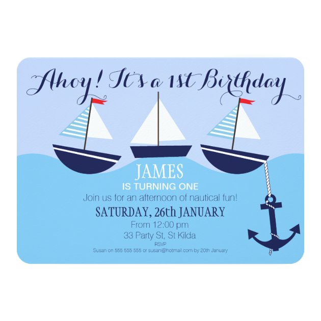 Boy's Nautical 1st Birthday Party Invitation