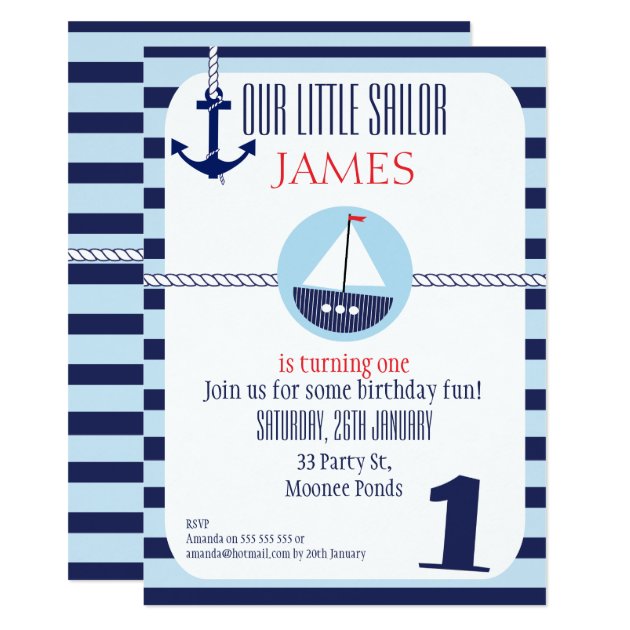 Boys Nautical 1st Birthday Party Invitation
