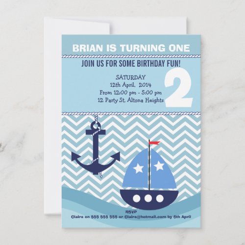 Boys Nautical 2nd Birthday Party Invitation