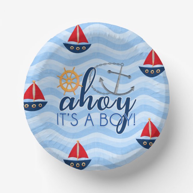 Boys Nautical Anchor Boat Baby Shower Paper Plate Bowls (Front)