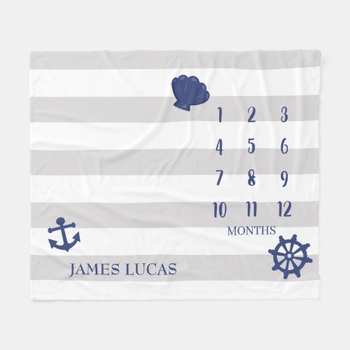 Boys Nautical Baby Boy Monthly Milestone Chart Fleece Blanket