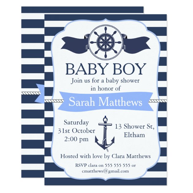 Boys Nautical Baby Shower Invitation