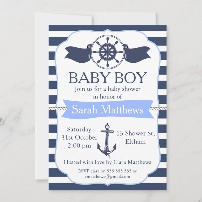 Boys Nautical Baby Shower Invitation (Front)