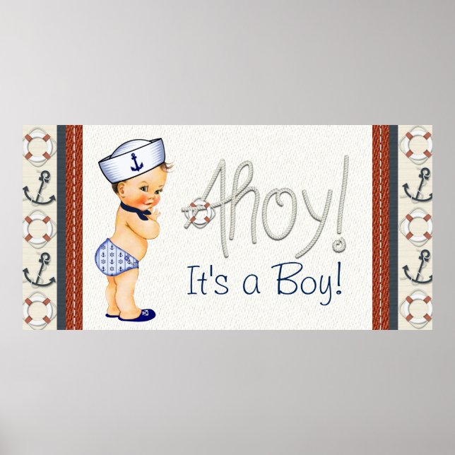 Boys Nautical Baby Shower Poster (Front)