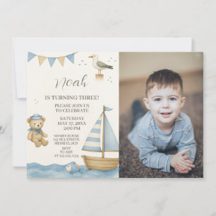 Boys Nautical Birthday Invitation with photo