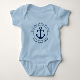 Boy&#39;s Nautical Navy Anchor Rope Captain Boat Name Baby Bodysuit