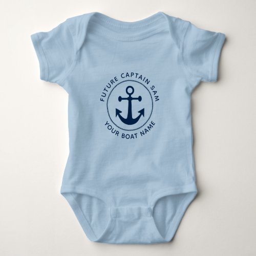 Boys Nautical Navy Anchor Rope Captain Boat Name Baby Bodysuit