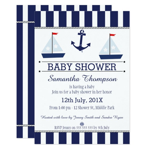 Boys Nautical Sail Boats Baby Shower Invitation