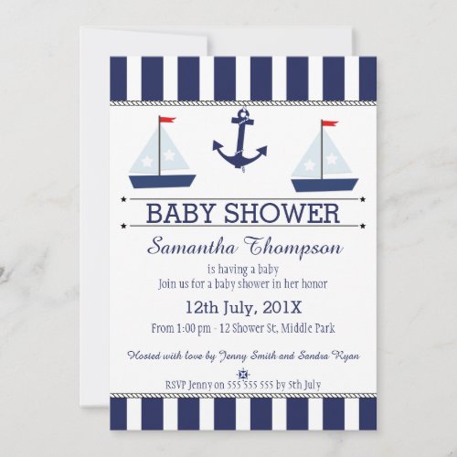 Boys Nautical Sail Boats Baby Shower Invitation