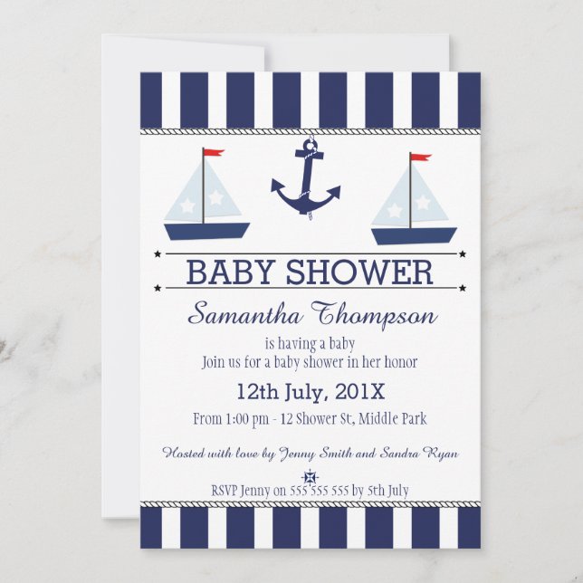 Boys Nautical Sail Boats Baby Shower Invitation (Front)