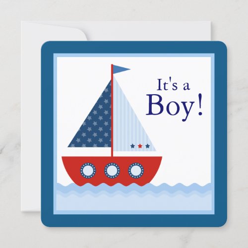 Red White Blue Sailboat Baby Boy Shower Custom Announcement