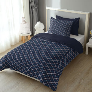 Boys' Navy Blue Bedding with Plaid Check Pattern Duvet Cover