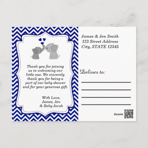 Boys NAVY Blue Elephant THANK YOU Post cards 366